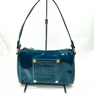 Auth Versace Jeans Emerald Green Patent Leather Mini Shoulder Bag